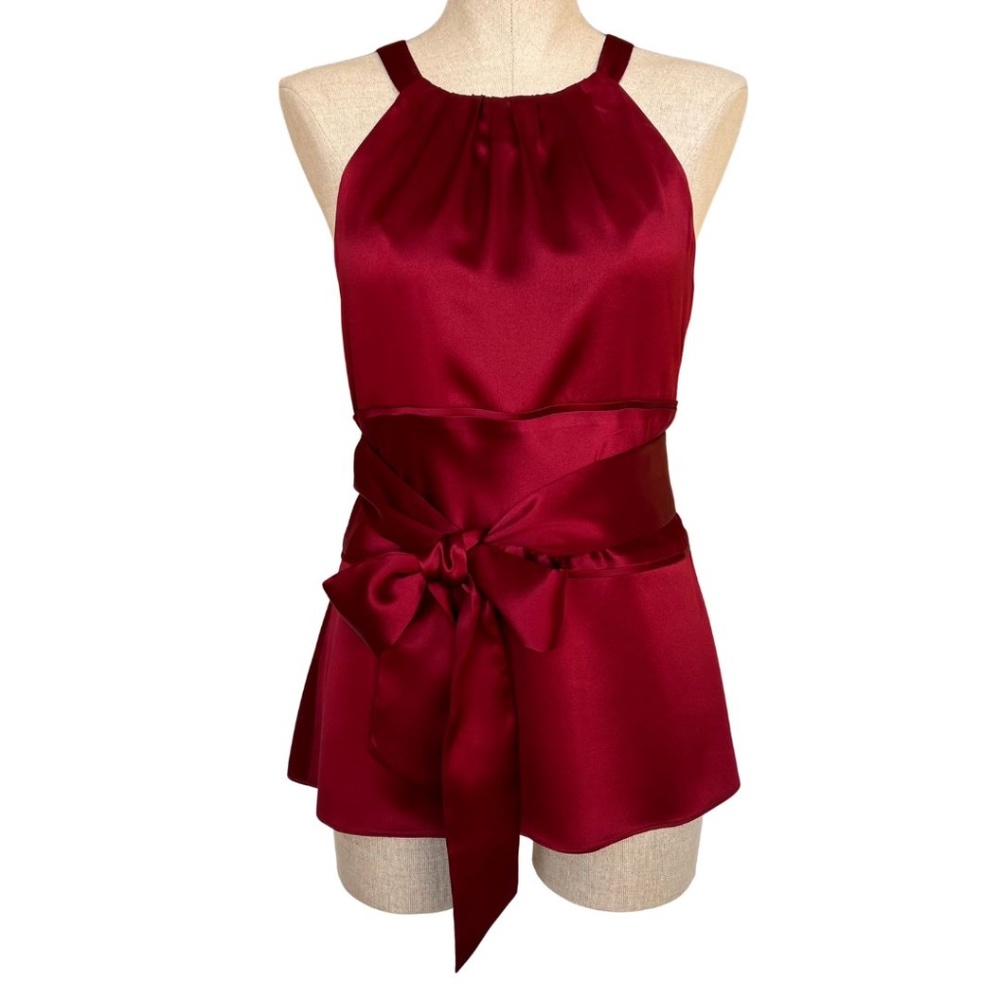 Ann Taylor Women's Burgundy Sleeveless Tie Belt Pleated Halter Top Size 10 NWT